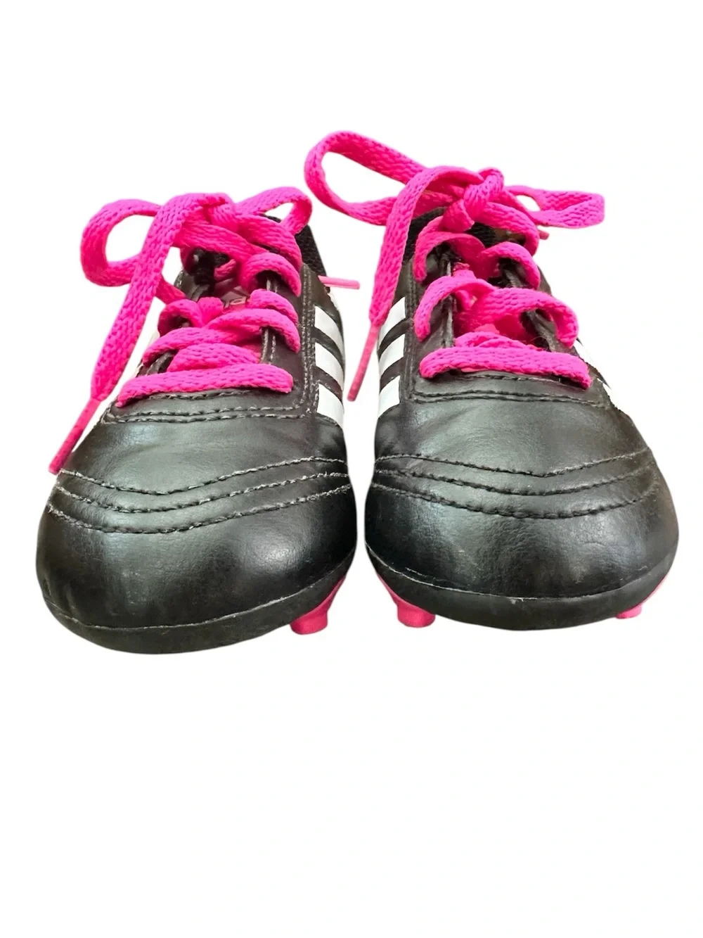 ADIDAS Kids Black & Pink Soccer Cleats White Stripes size US 11